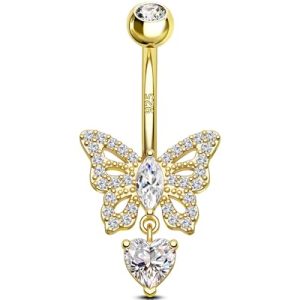 14K Gold Plated Belly Button Rings - 925 Sterling Silver Navel Rings for Women - 14G Belly Piercing Jewelry