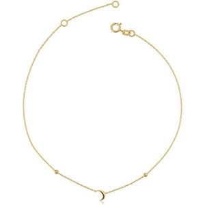 14k Yellow Gold Crescent Moon Adjustable Length Anklet (fits 9 or 10 inch)