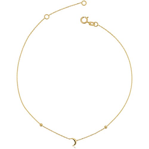 14k Yellow Gold Crescent Moon Adjustable Length Anklet (fits 9 or 10 inch)