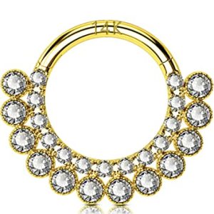 16G Septum Rings Hoops, 14K Solid Gold Septum Piercing Jewelry, Paved Shiny Clear CZ Daith Hoops Earrings, Daith Helix piercing Jewelry For Women