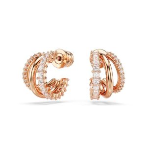 Hyperbola Hoop Earrings, Mixed Cuts, Mini, Clear, Rose Gold-Tone Finished