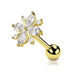 14Kt Yellow Gold Tragus Piercing Jewelry 16g Cute Flower Cartilage Earrings 14K Real Gold Helix Piercing Jewelry Clear Cubic Zirconia Forward Helix Earrings