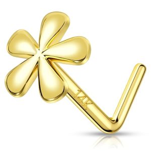 MeIighting Solid Gold Flower Nose Stud 20G Gold Nose Ring L Shaped 14K Solid Gold Nose Piercing Jewelry for Women Real Gold Nose Screw for Women